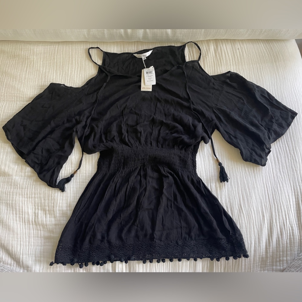 NWT Ella Moss Black Cold Shoulder Beach Cover-Up